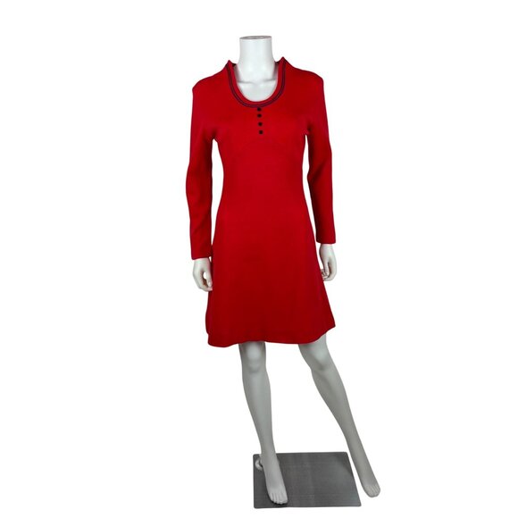 Vintage 70s Red Mini Dress Womens Small Mod Wool Blend Long Sleeve Empire Bust - Picture 1 of 12